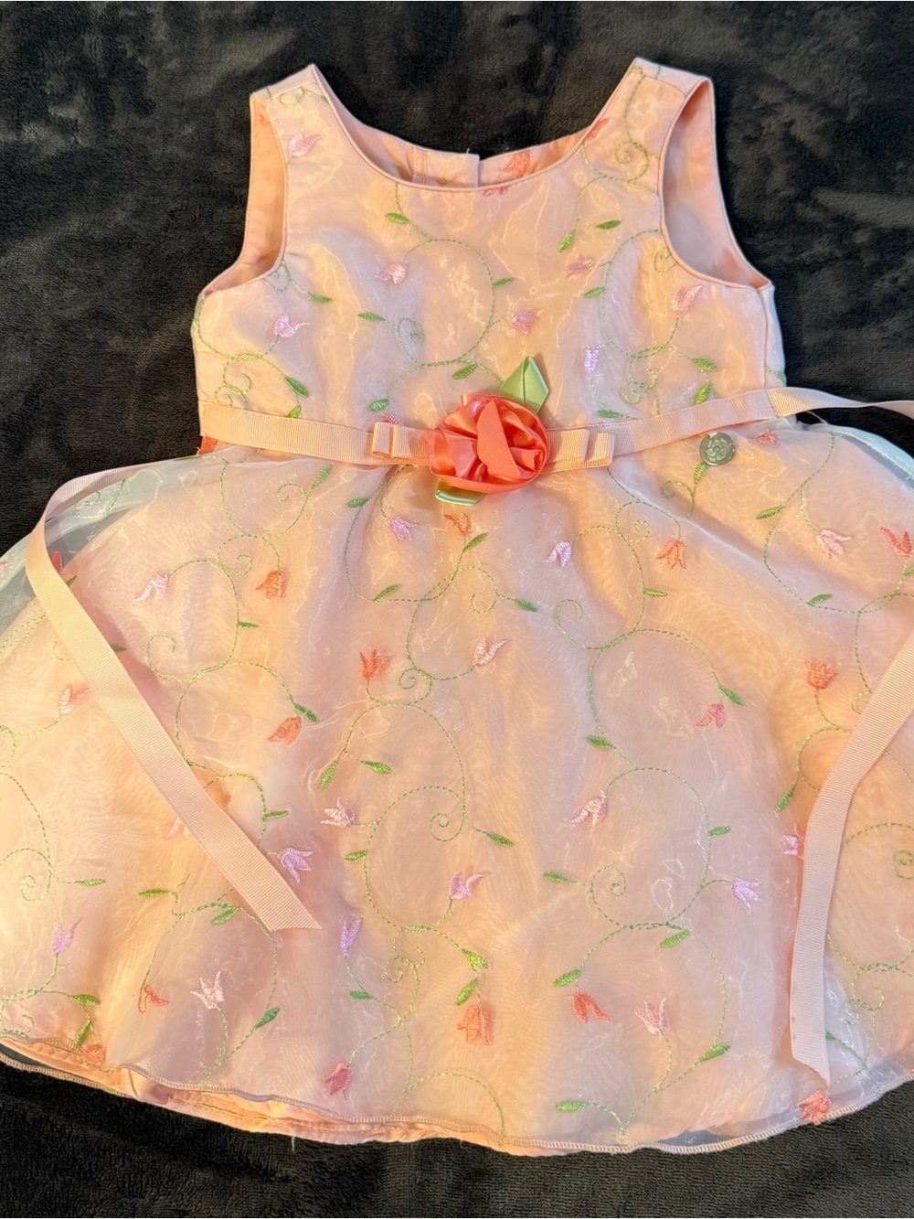 Girls' Pink Floral Organza Dress with Rose Accent